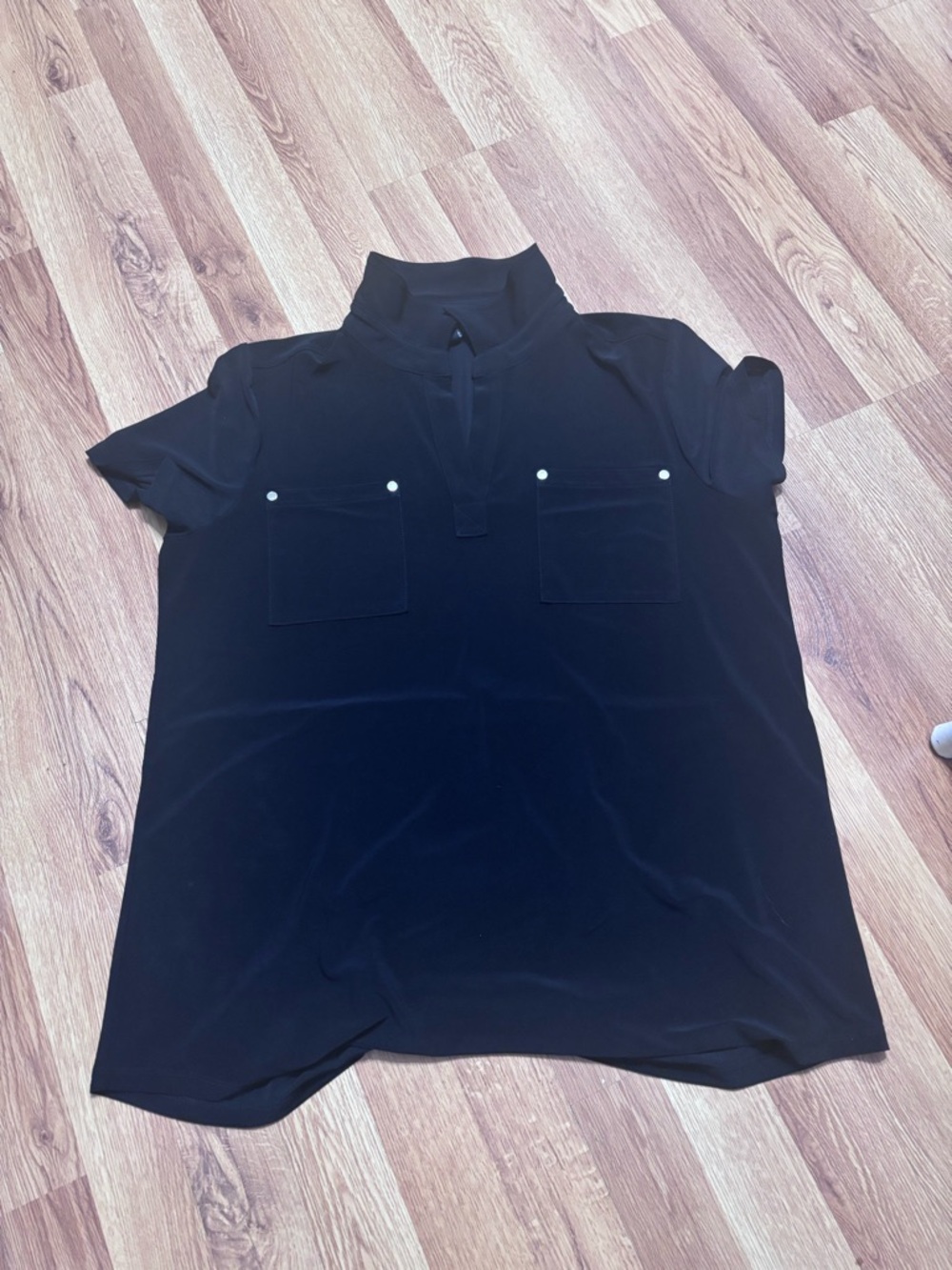 Black Short Sleeve Polo Top with Chest Pockets